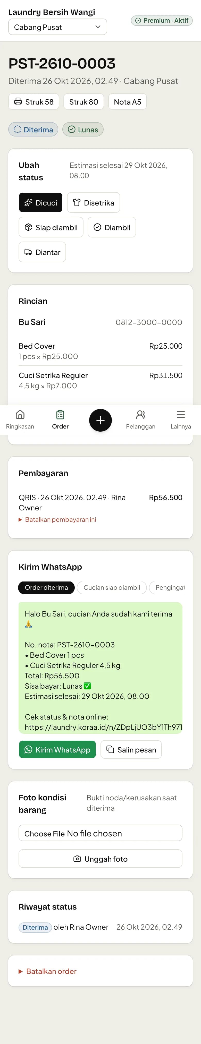 4. Ubah status & terima pembayaran